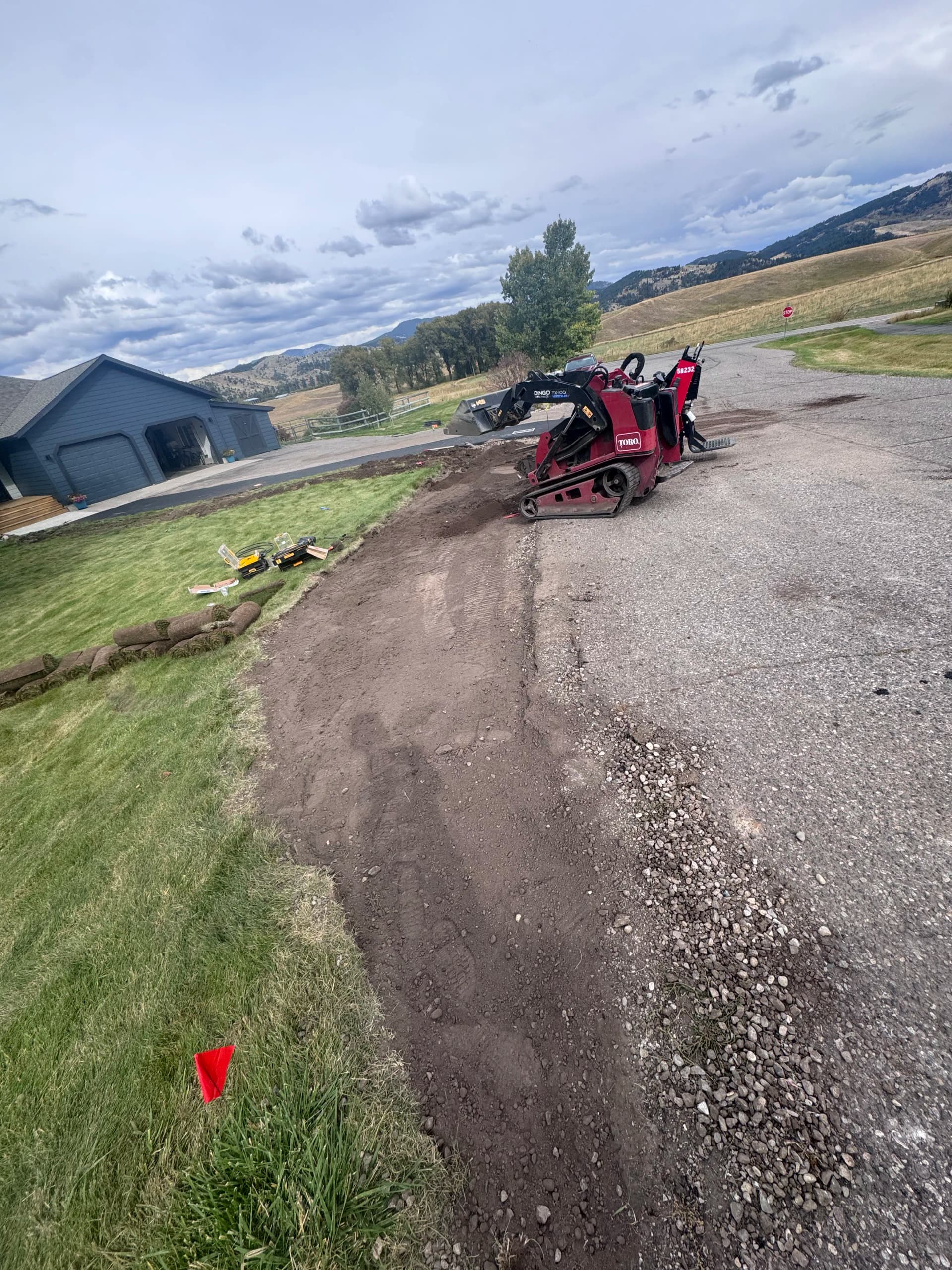 Dirt Work to Finished Sod Along a Driveway Edge image